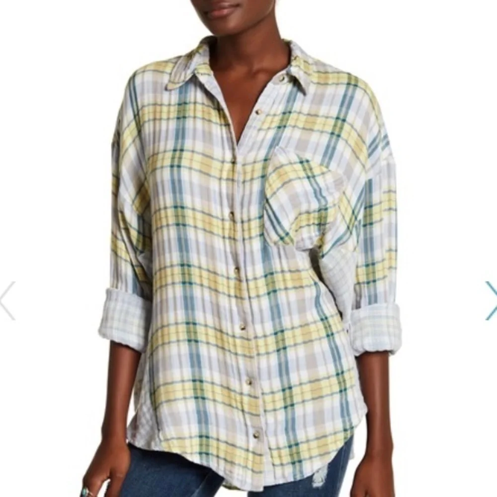 [Free People] Long Dolman Sleeve Plaid Shirt